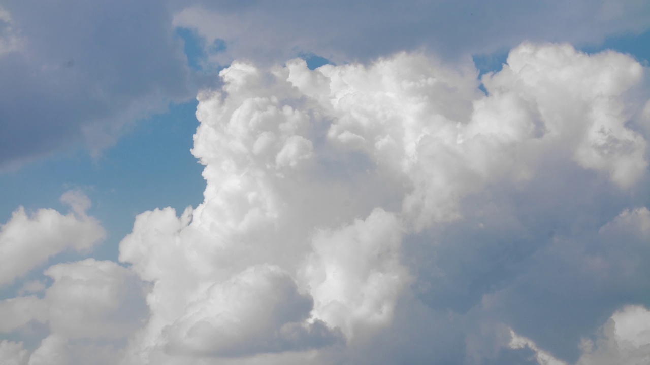 毛绒绒的云快速移动的时间流逝，乌云密布的天空背景。湛蓝的天空中浮云视频素材