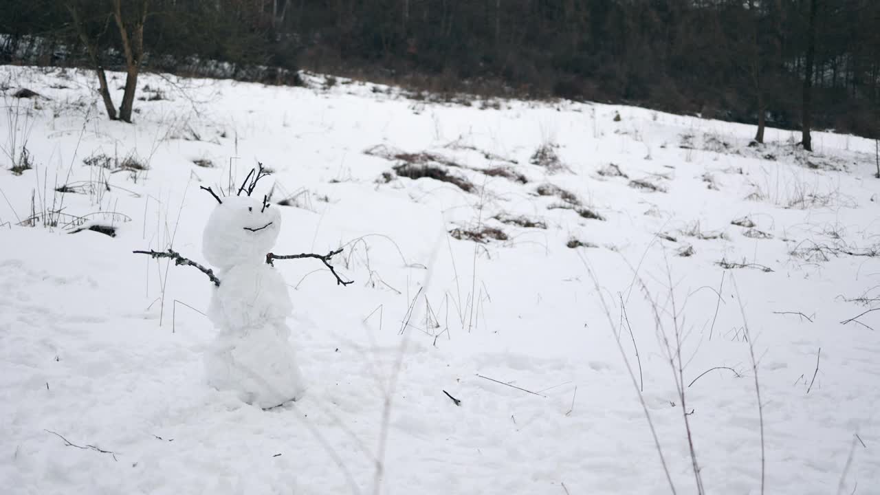 白雪覆盖的森林里的雪人视频素材