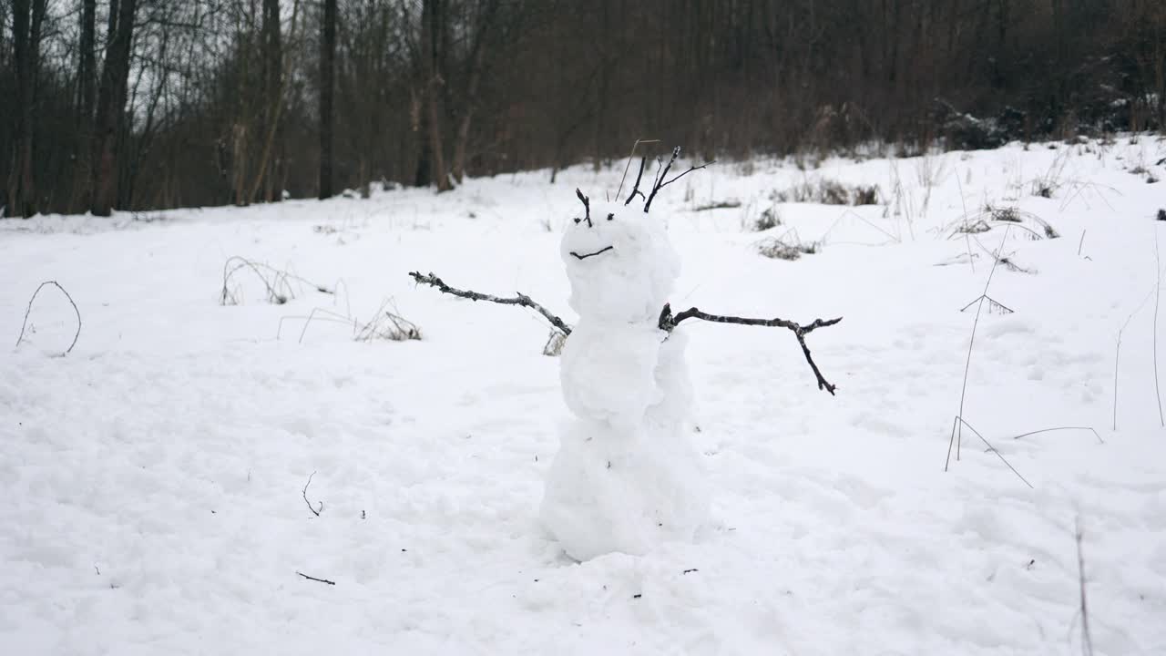 白雪覆盖的森林里的雪人视频素材