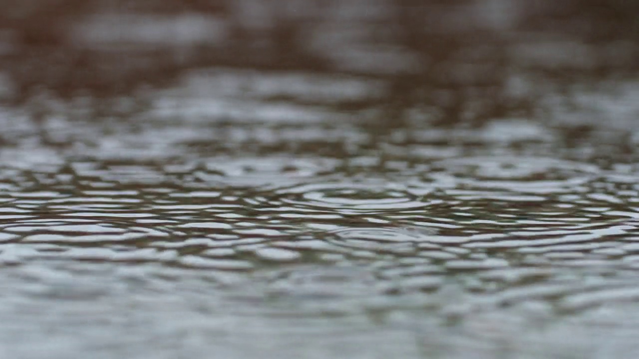 小雨滴实时落入雨坑。视频素材