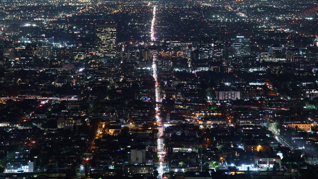 Los Angeles Night Skyline 200ｍｍ Telephoto Time Lapse California USA视频素材