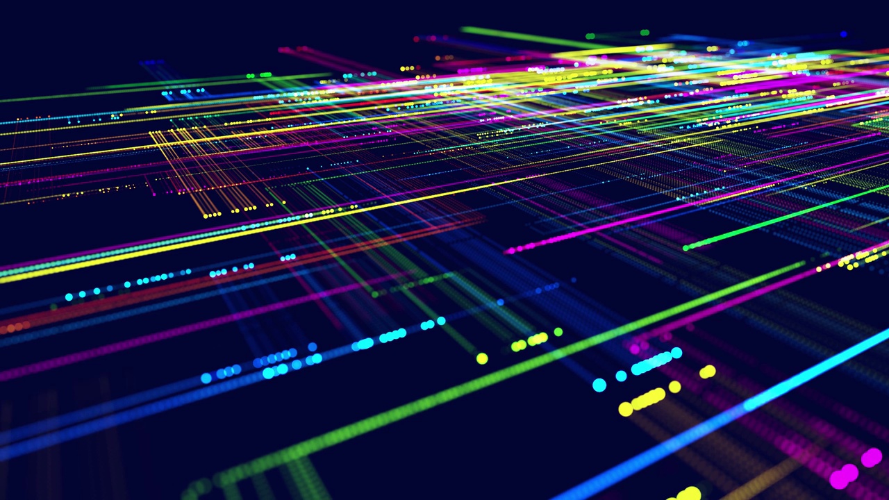 线条构成全息图信息块，人工智能构造光网格，信息概念线和节点。大数据领域。高科技信息技术。Vj循环抽象背景科幻主题视频素材