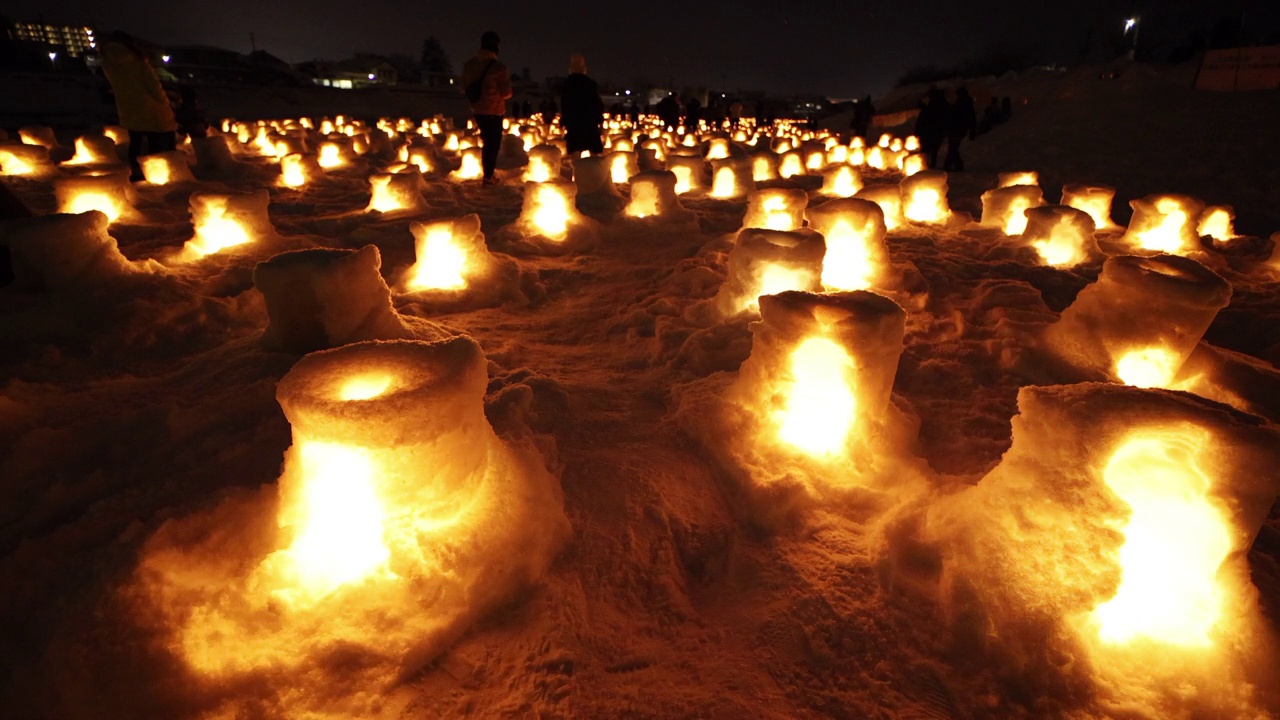 秋田雪灯冬日佳节视频素材