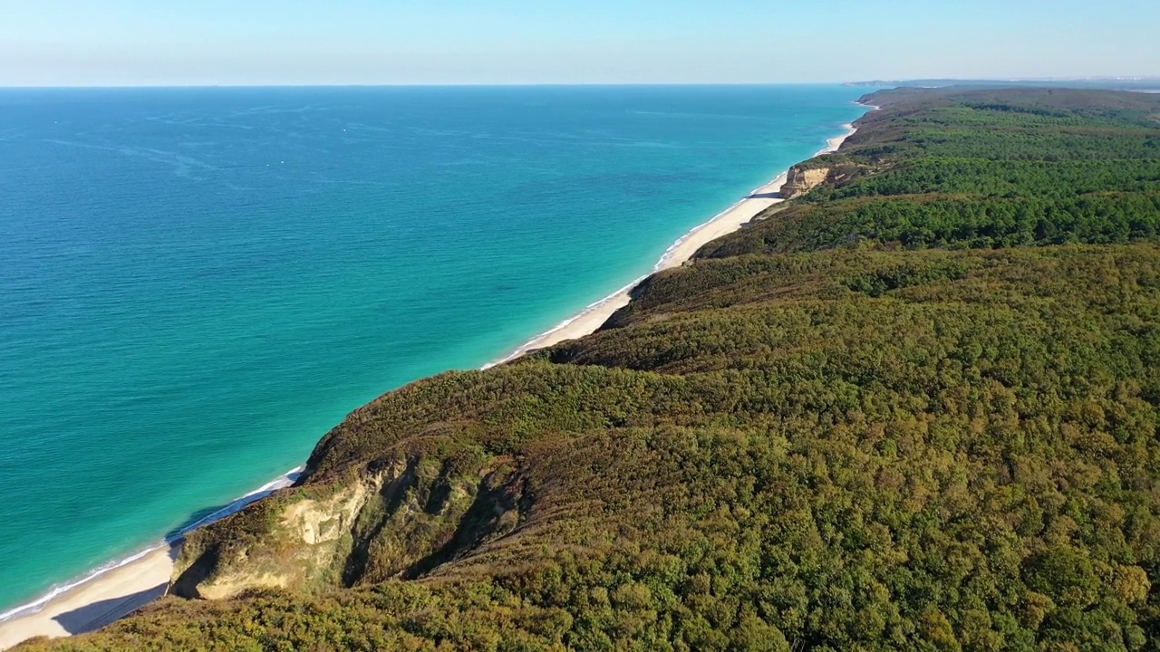 Ormanli Koyu，土耳其Catalca，空中无人机镜头，海岸线，黑海，oe01视频素材