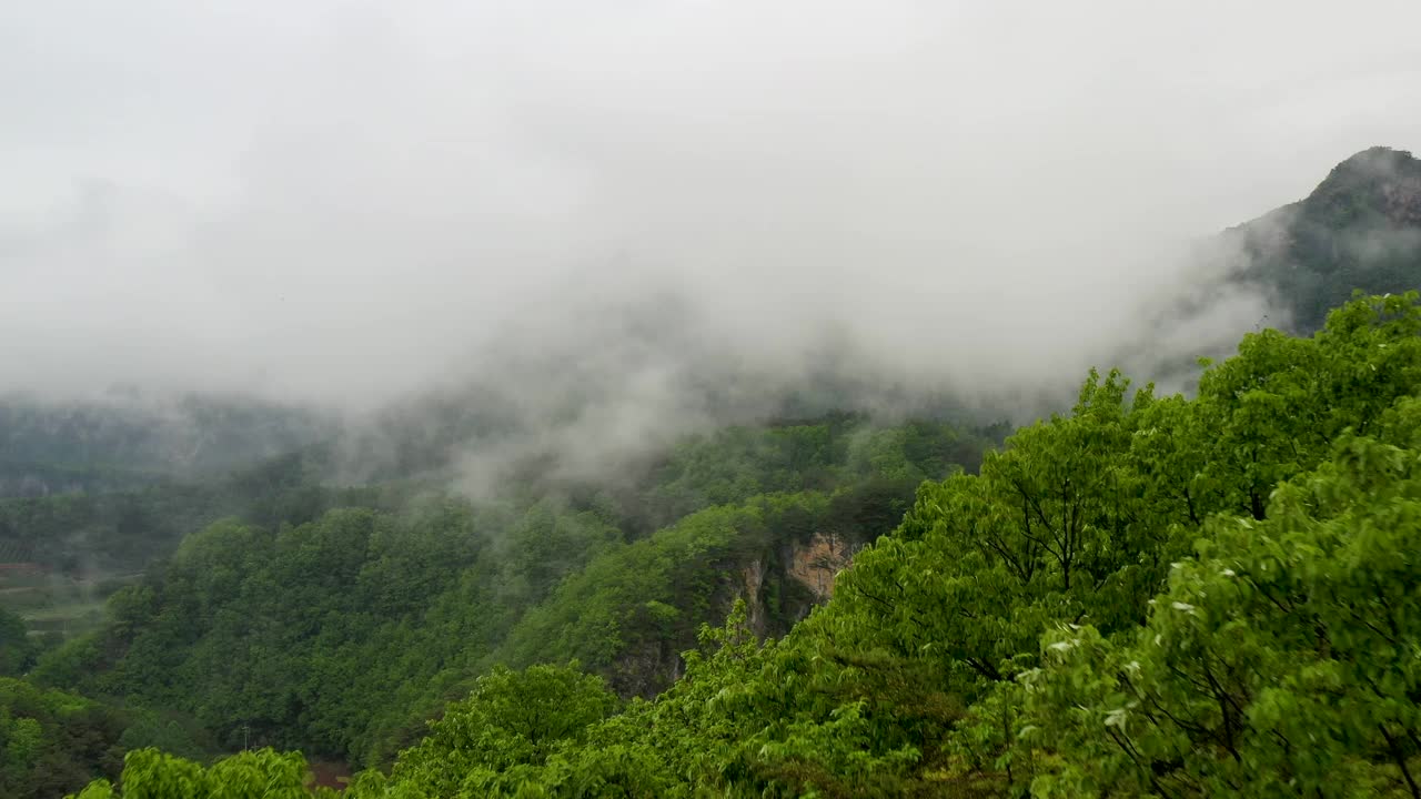 东江、山崖、云海的自然风光/韩国江原道旌善郡视频素材