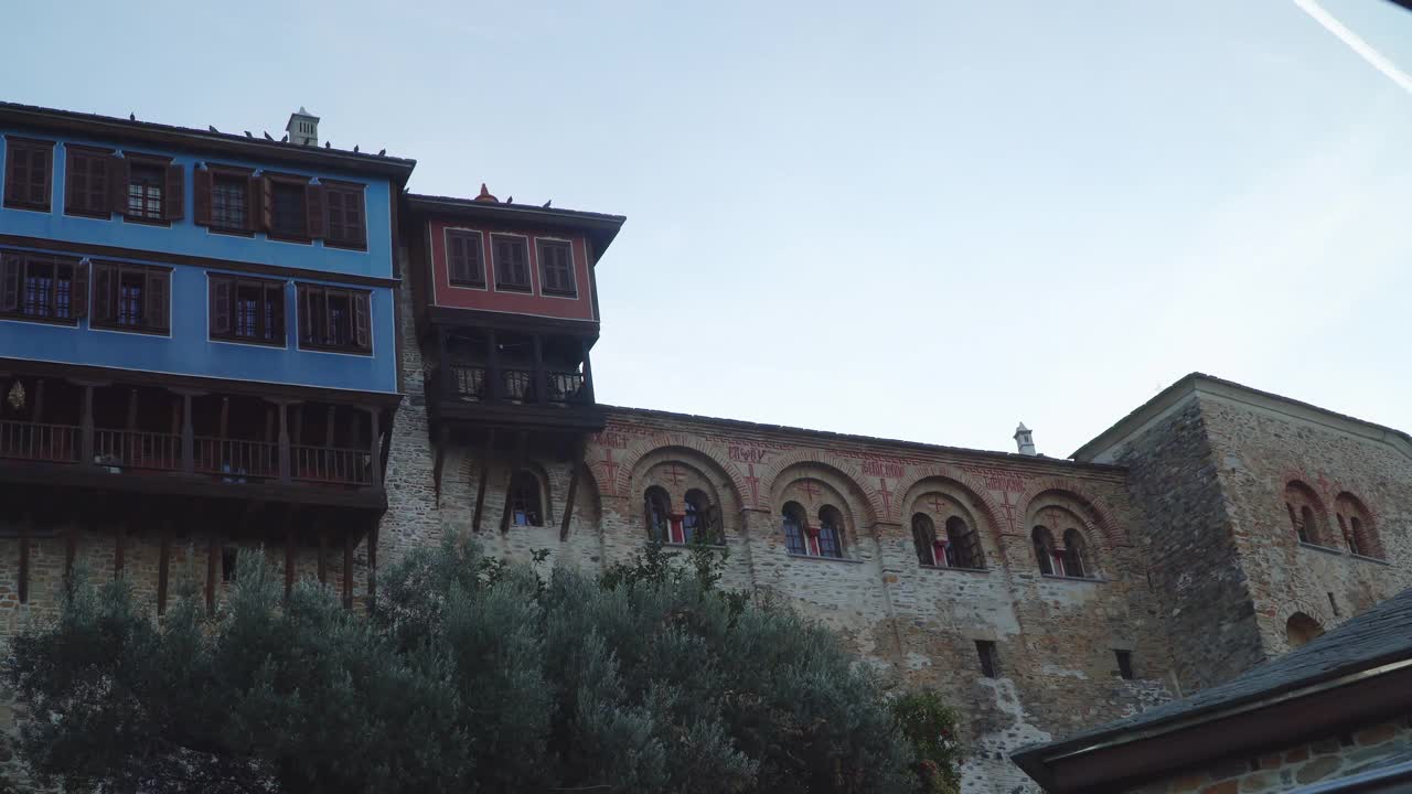 Docheiariou修道院的建筑，Athos山，Athos, Halkidiki，希腊视频素材