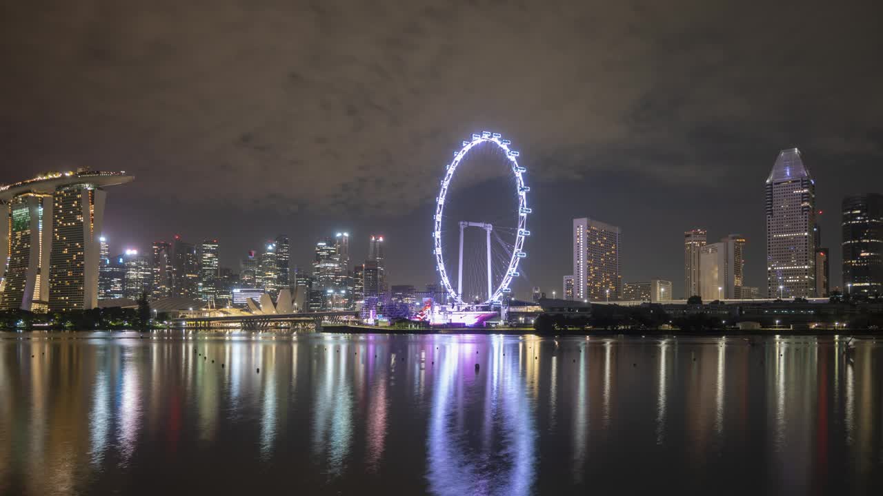 新加坡城市天际线的昼夜时间变化视频素材