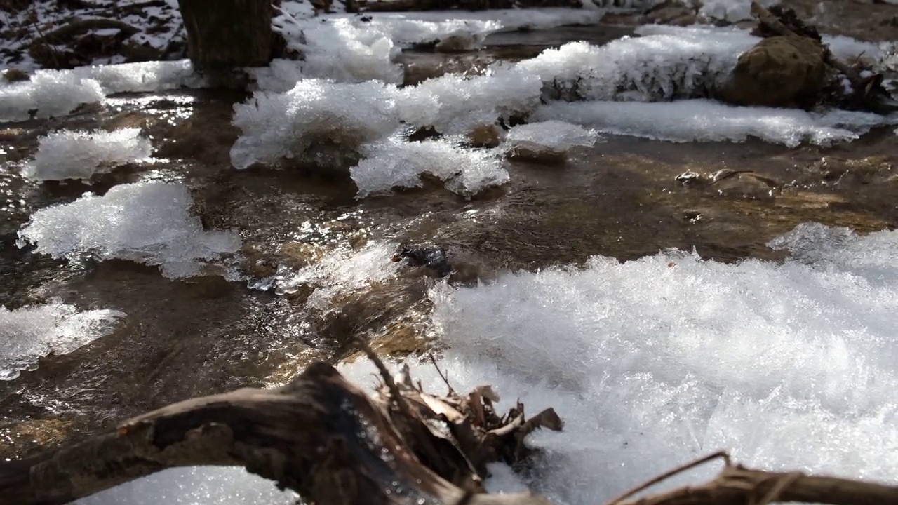 雪河水流特写视频素材