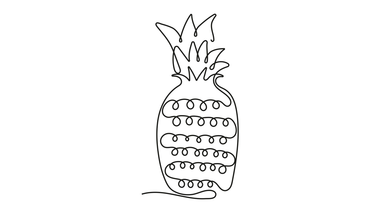 一行ananas animatiob。连续水果蔬菜视频。天然、健康的生活食品和饮食。营养产品剪辑素描风格。营养学家菜单。视频下载