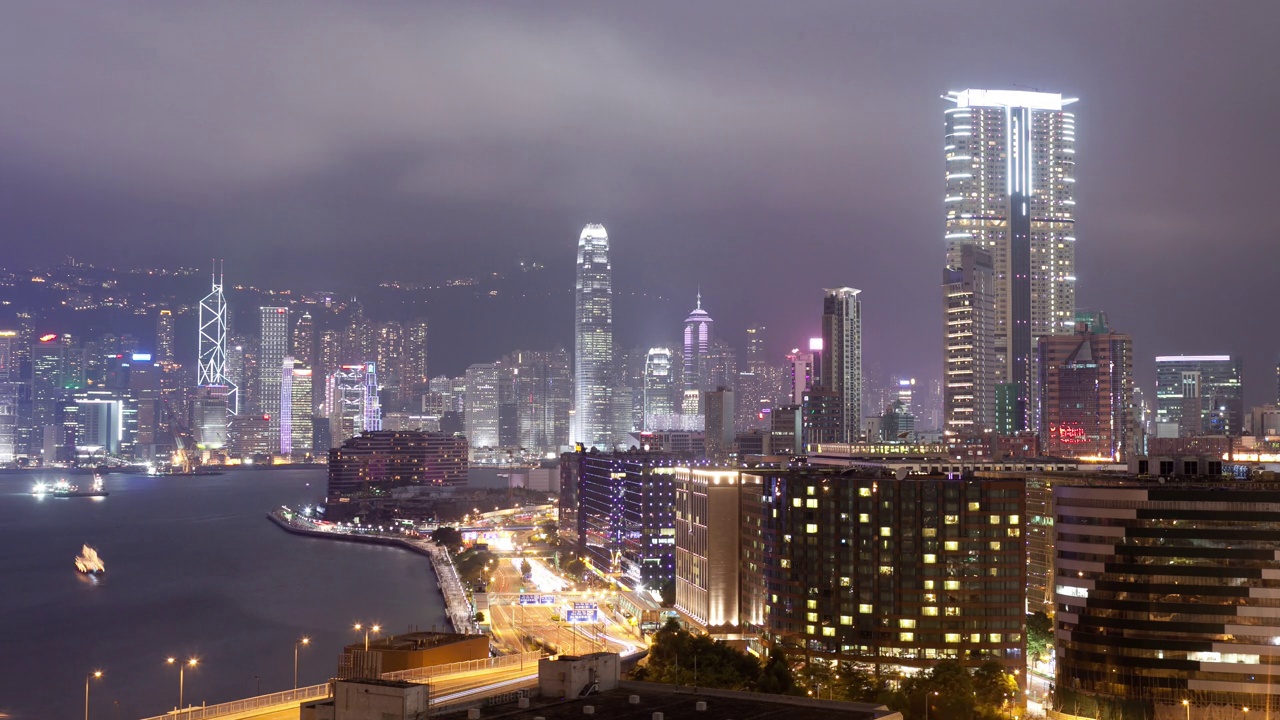 香港夜间令人惊叹的天际线视频素材