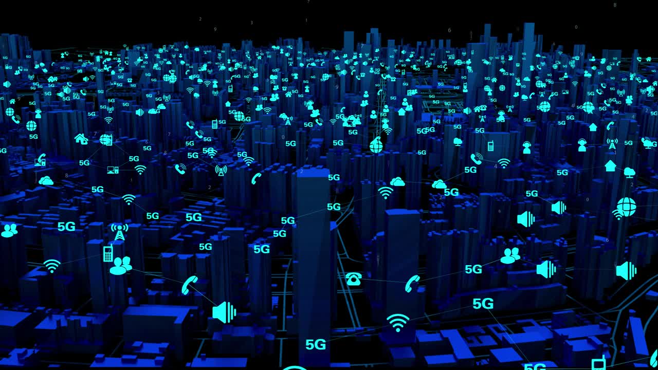 城市中的高层建筑被5G网络信号覆盖视频素材