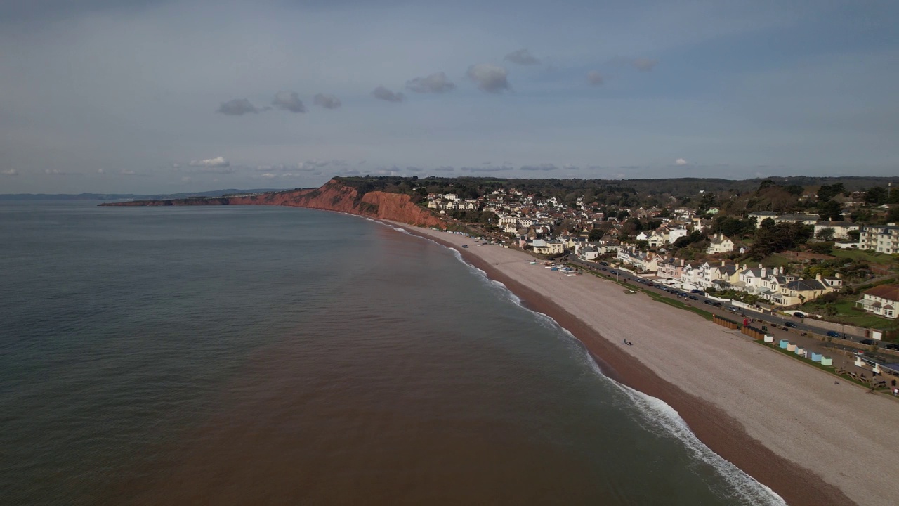 Budleigh Salterton，德文郡- 4K空中无人机镜头视频下载