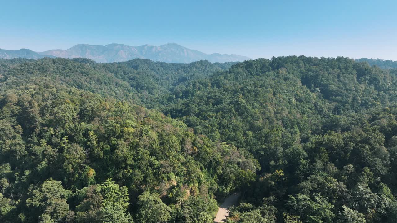 喜马拉雅山麓，科贝特NP空中亚热带森林和丛林视频下载