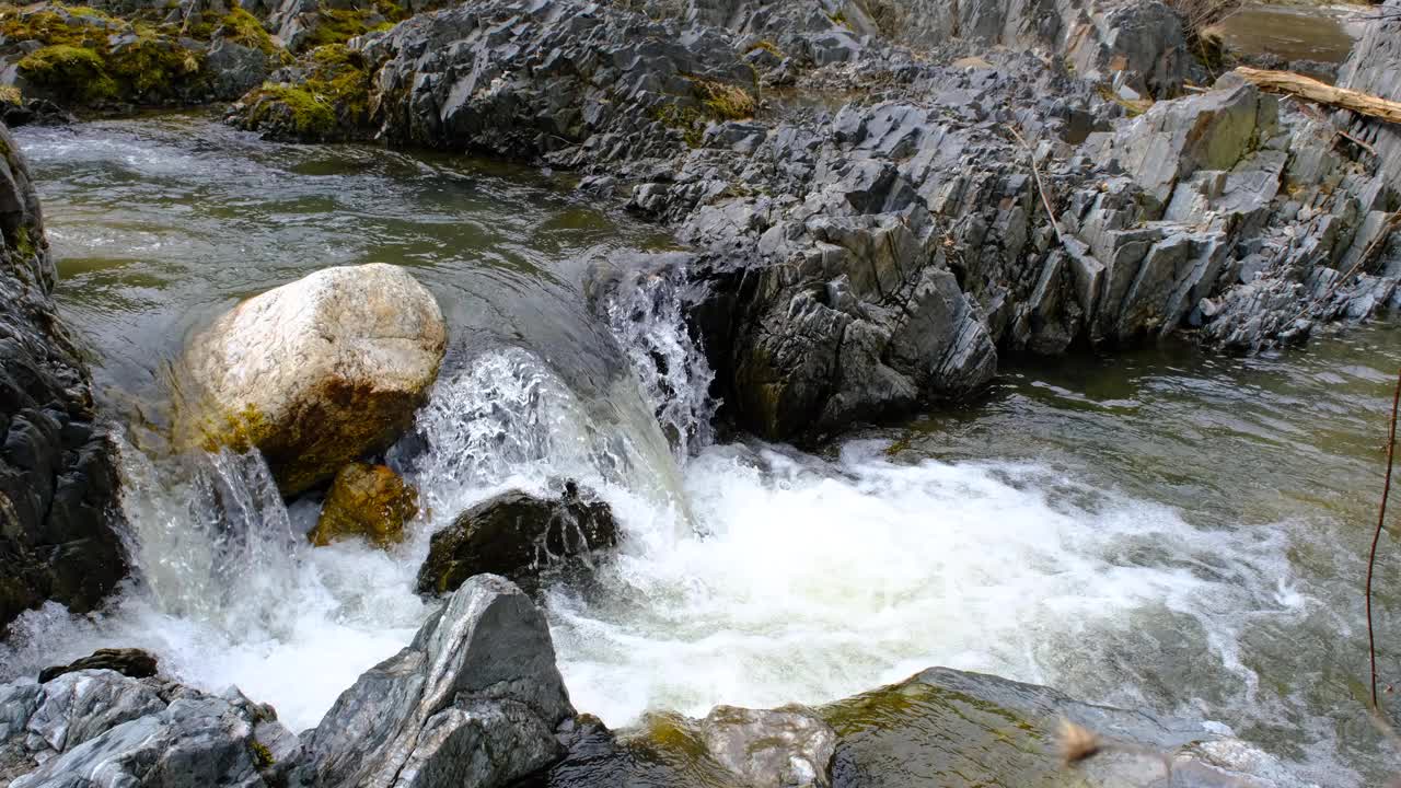 山间河流在岩石间形成瀑布视频素材