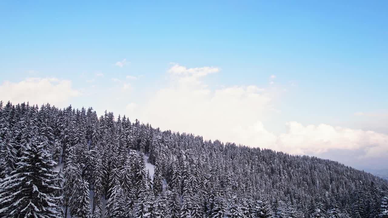 冬季度假酒店山林滑雪季节度假上升倾斜下降空中无人机视频素材