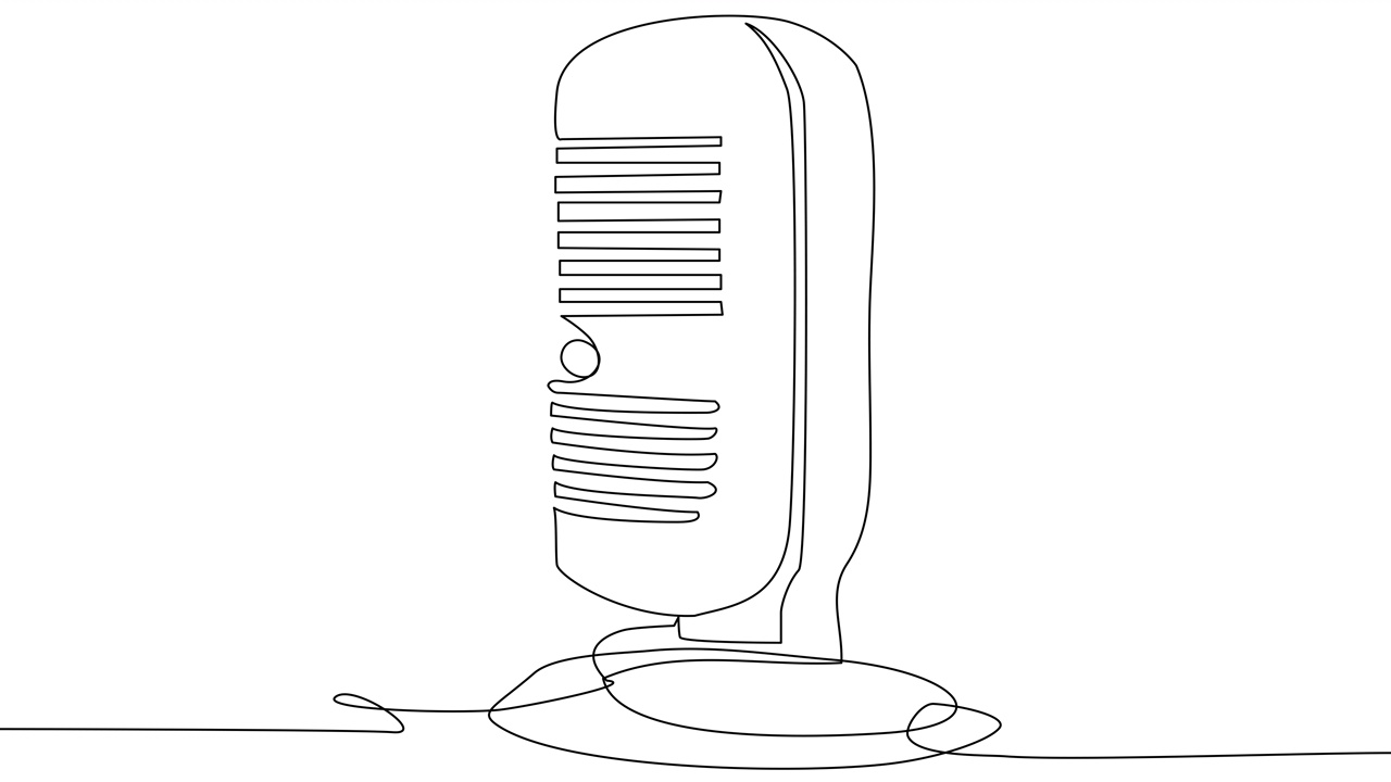 白色屏幕上有一条线的自拉圆流线麦克风。视频素材