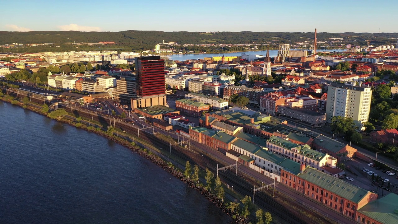 Aerial view of Jönköping from lake Vättern视频素材