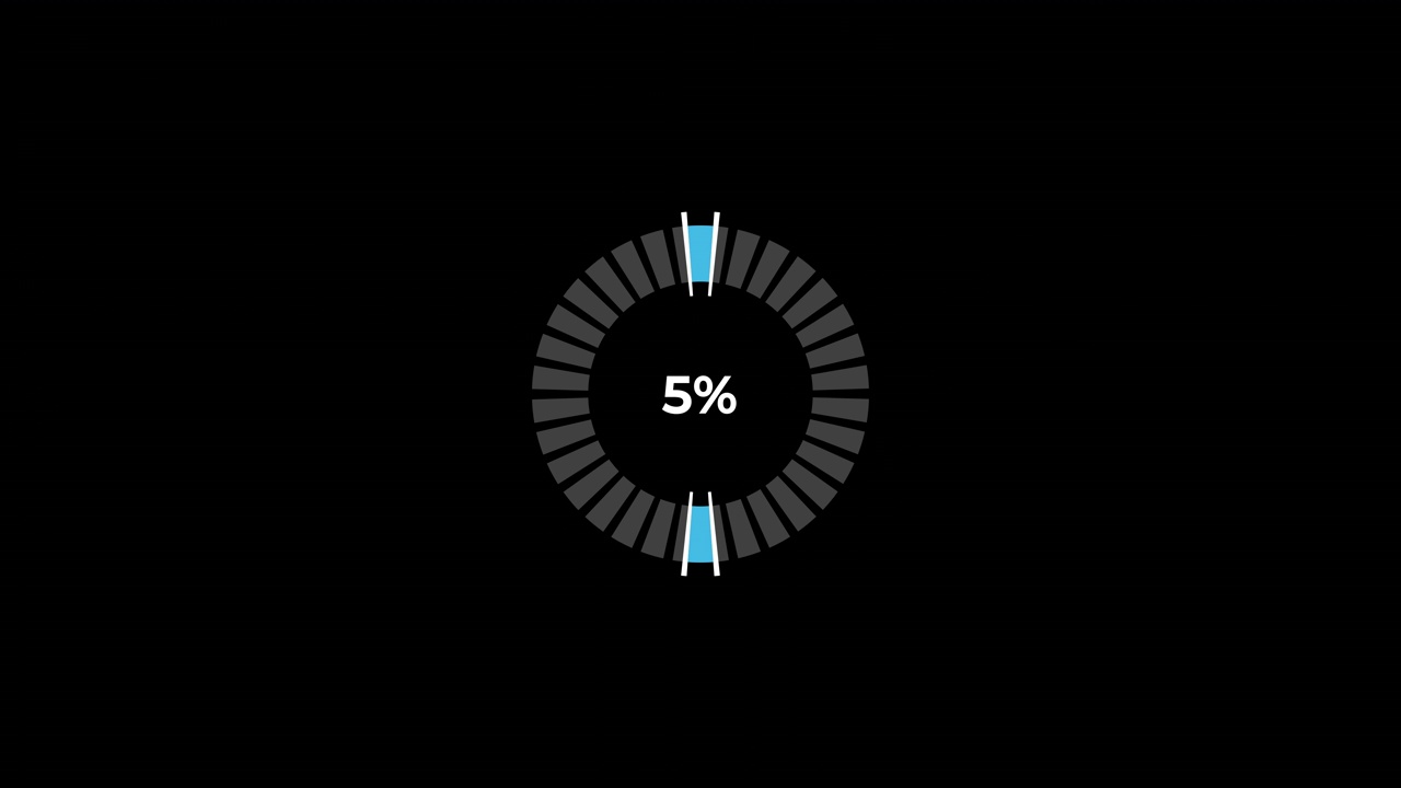 饼图0至5%百分比信息图加载圈圈或传输，下载动画与alpha通道。视频素材