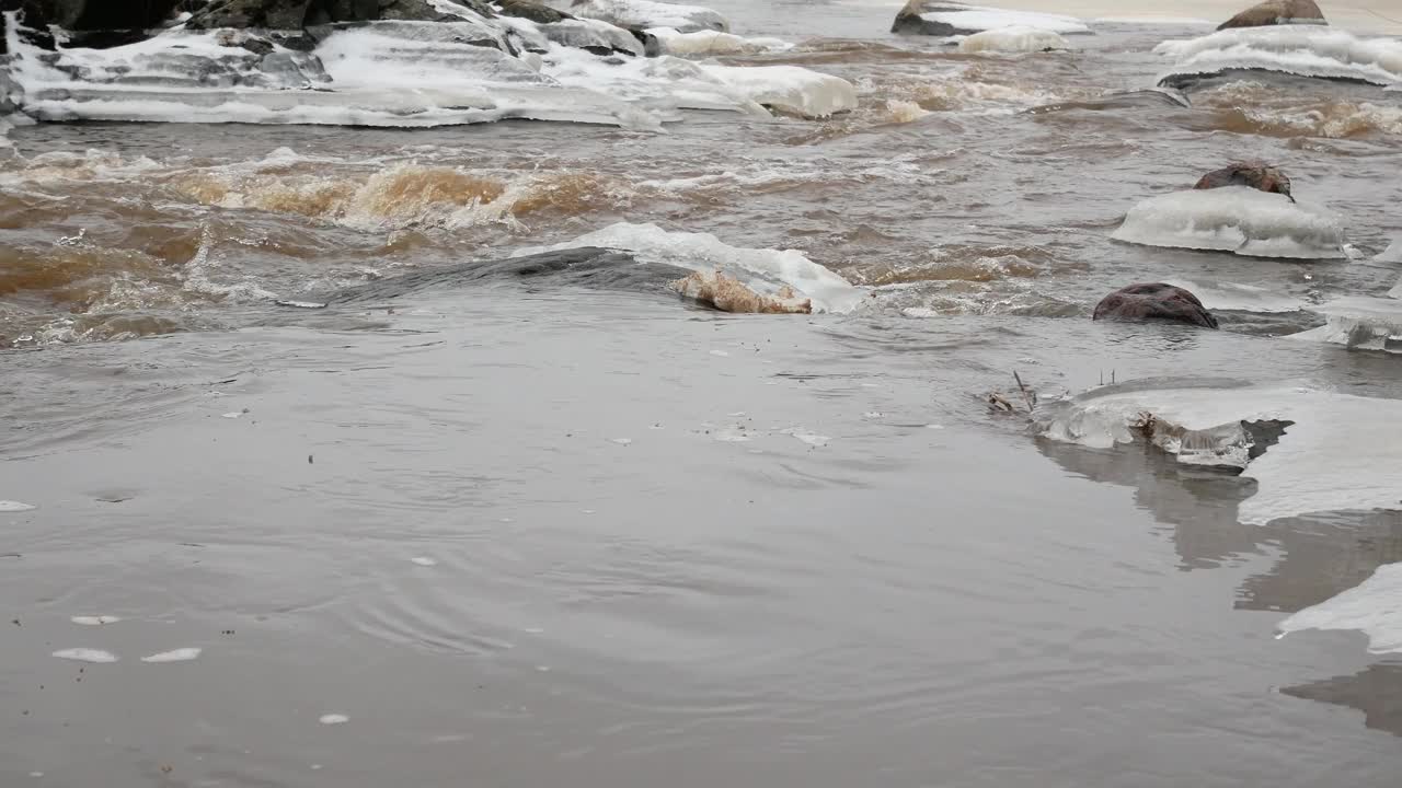 春天融水在河里流动视频素材