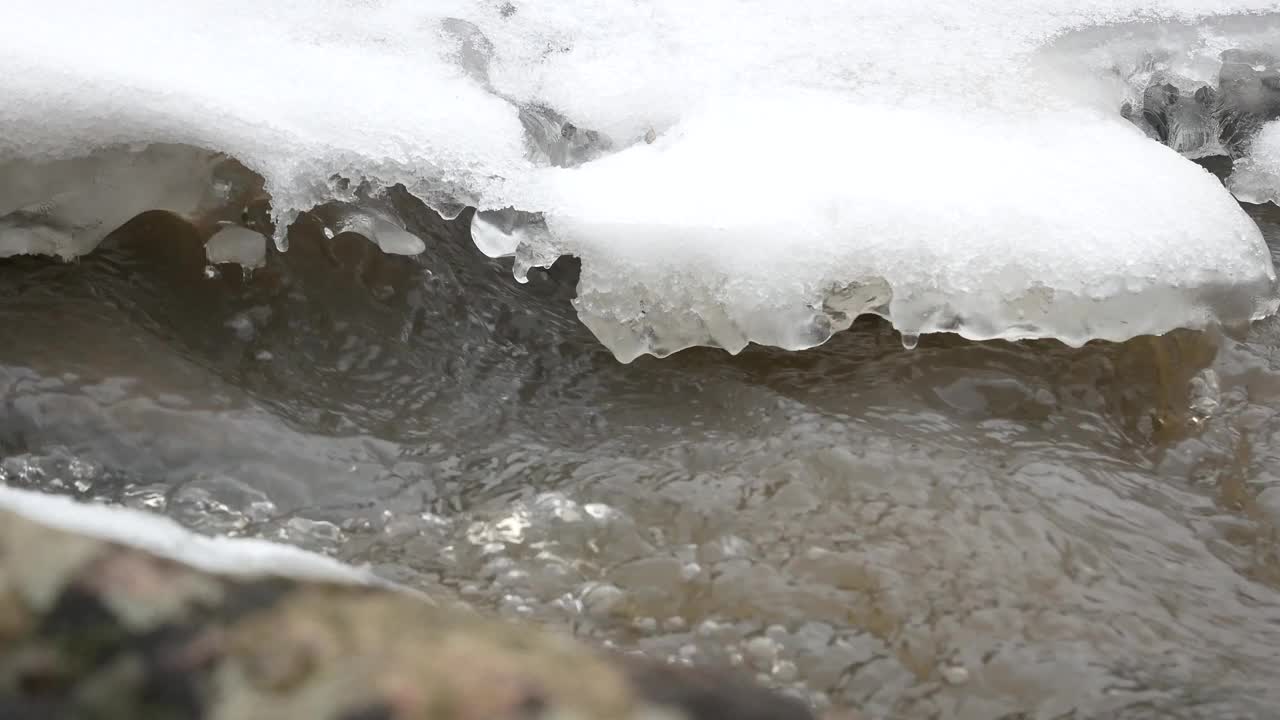 春天融水在河里流动视频素材