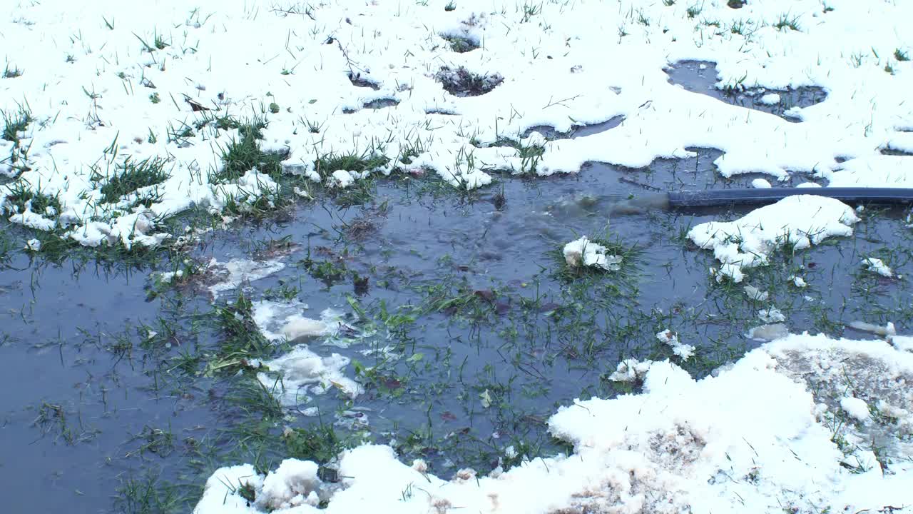 村里的下水道从管道排到地面。把村里的下水道抽到院子外的地上。将生活用水排入土壤。视频素材