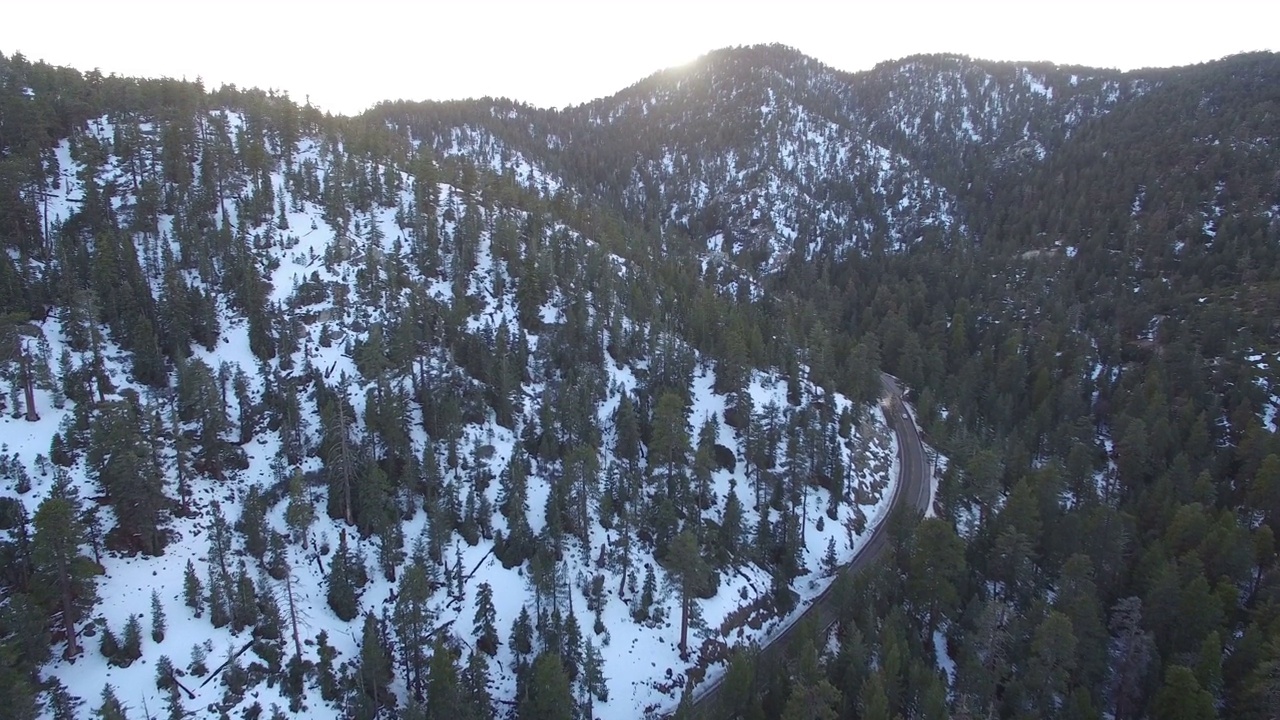 冬季雪空中日落松林山加利福尼亚视频素材