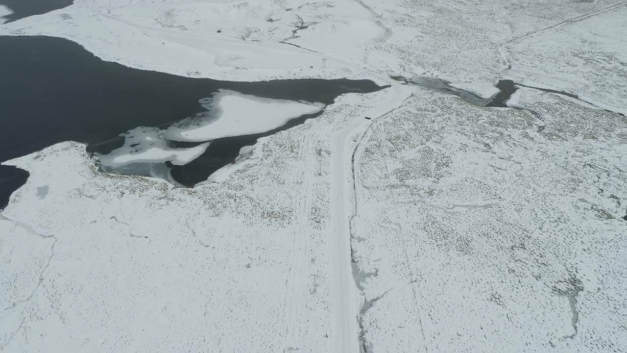 冰岛Kirkjufell山和积雪覆盖的景观视频素材