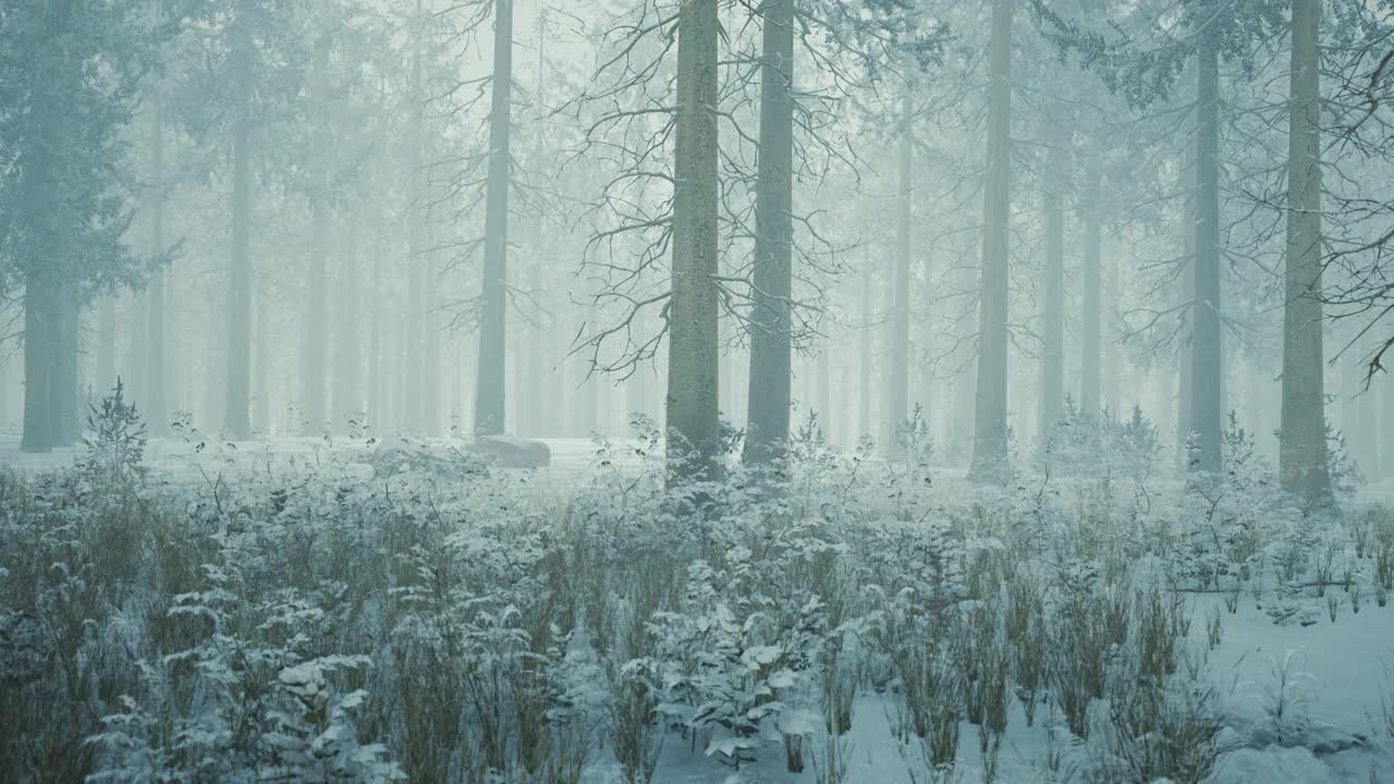 冬天在云杉森林覆盖着白色蓬松的雪视频素材