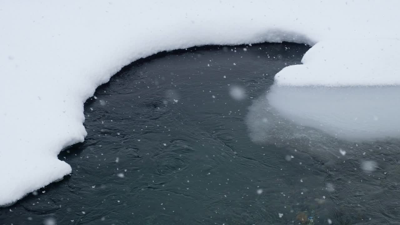 阿尔泰河冬季卡顿。前景是冰、雪和波尼亚。视频下载