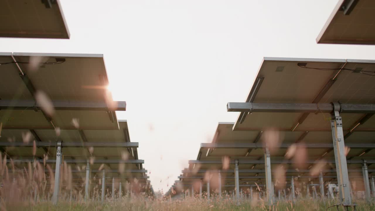 太阳能农场面板绿色能源。太阳能电池板发电视频素材