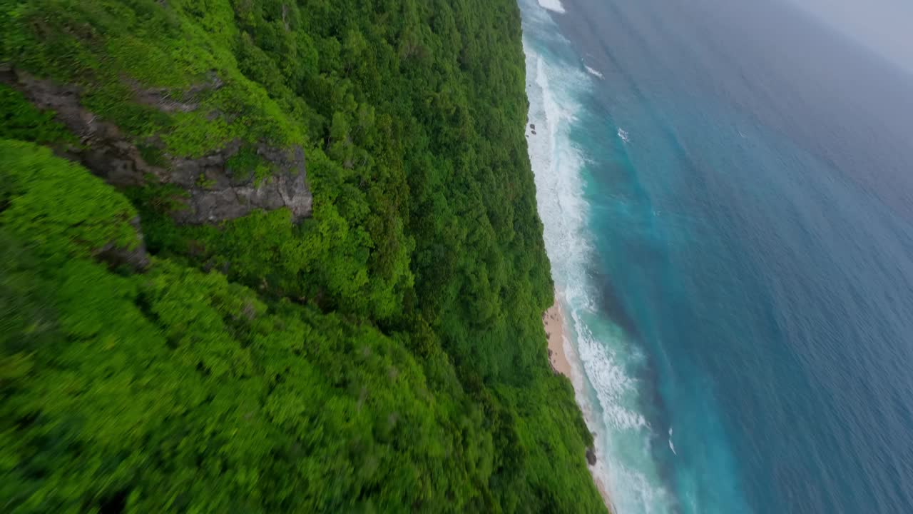 山，丛林，草木，海洋，海滩，海岸线，海浪，水景，鸟瞰图视频素材