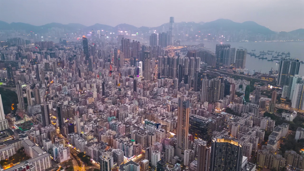 从白天到夜晚的香港城市景观视频素材