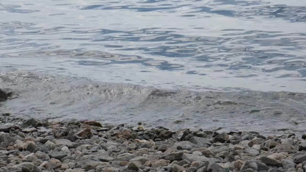 海浪平静地冲刷着岩石海滩。海滨。冷静，冥想，旅行视频素材