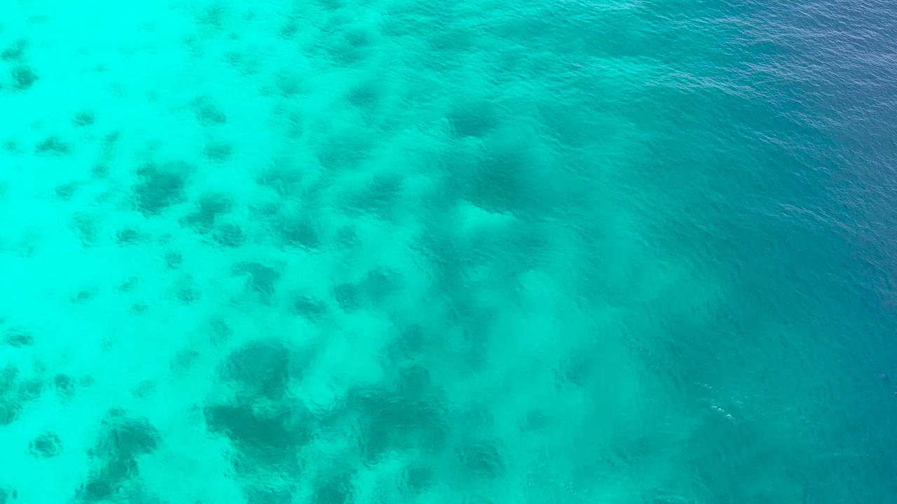 水海面。蓝色的大海和珊瑚礁，俯视图。视频素材