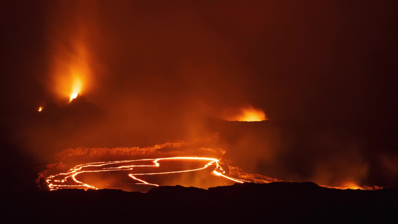 夏威夷基拉韦厄火山熔岩湖的时间流逝视频素材