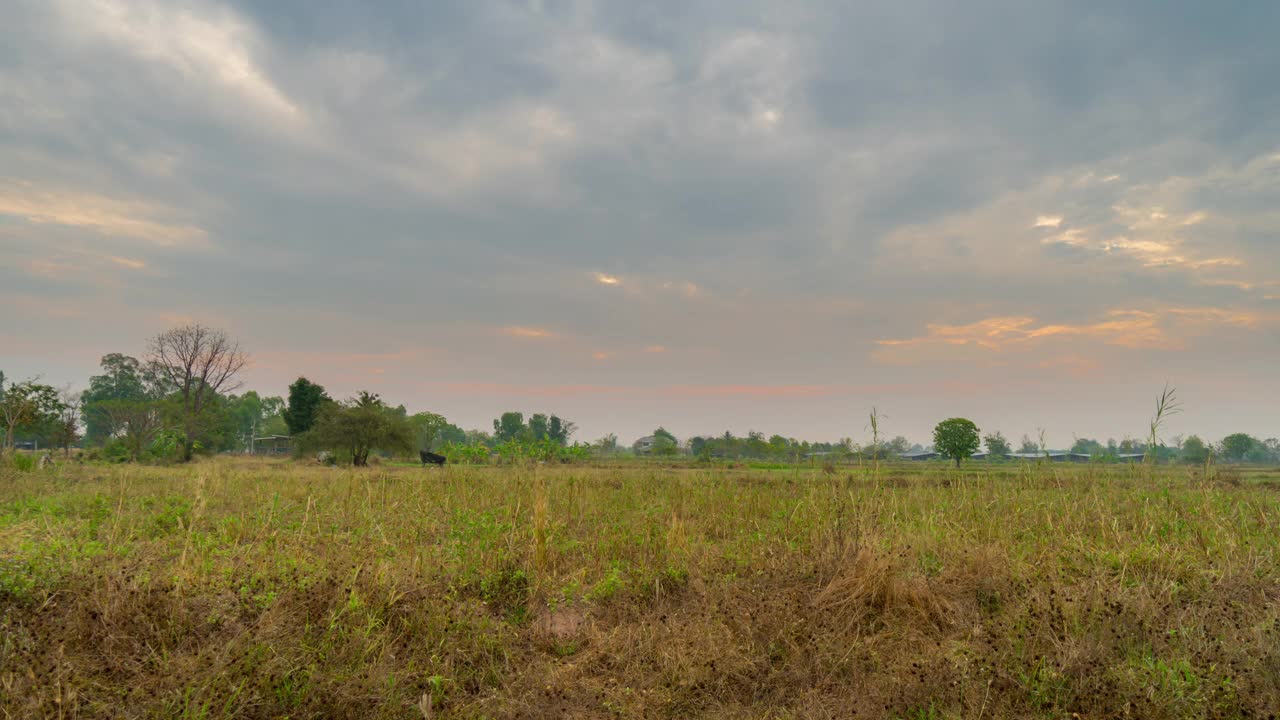 自然场景场和日落在农村与肮脏的土壤，泰国，4K时间推移。视频素材