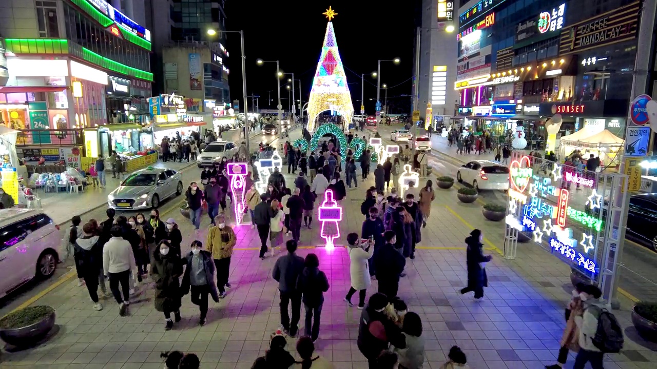 灯光节日的时间流逝在海云台，釜山，韩国，亚洲视频素材