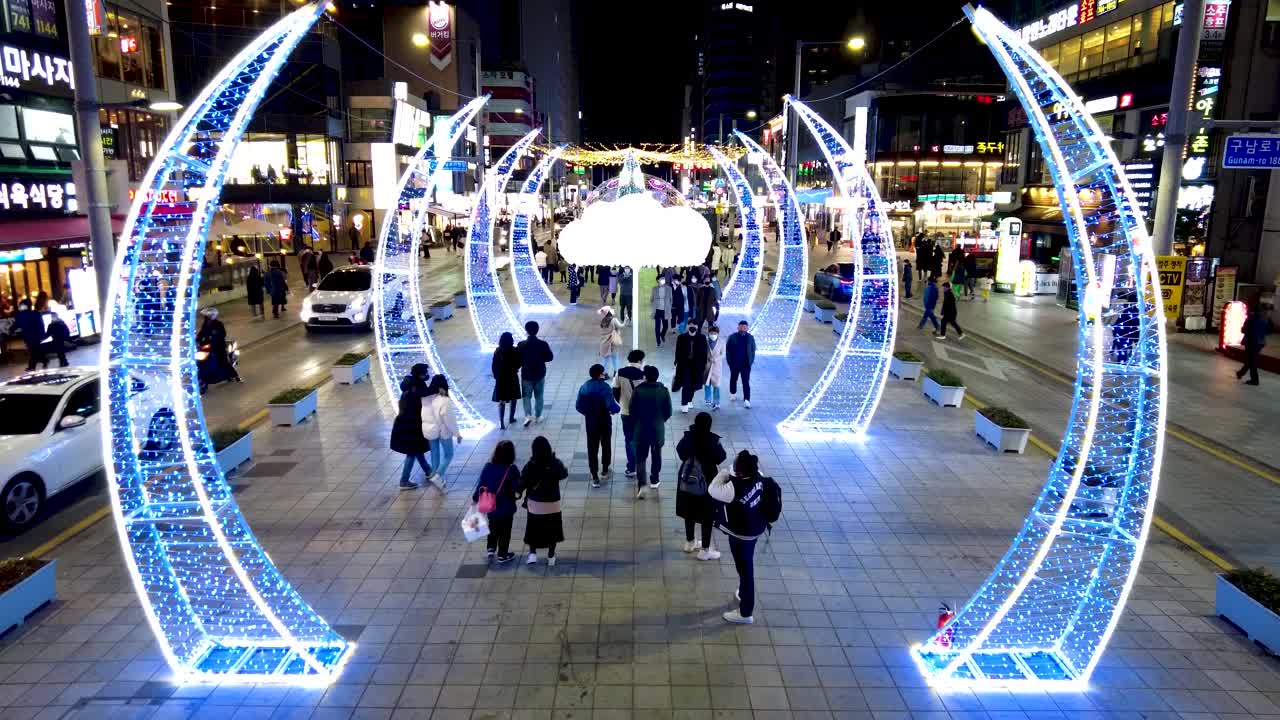 灯光节日的时间流逝在海云台，釜山，韩国，亚洲视频素材