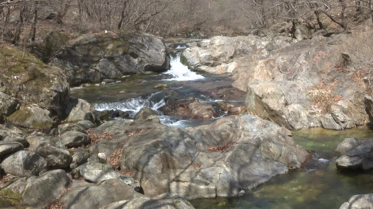 韩国忠清北道堤川市德东溪谷的流水视频素材