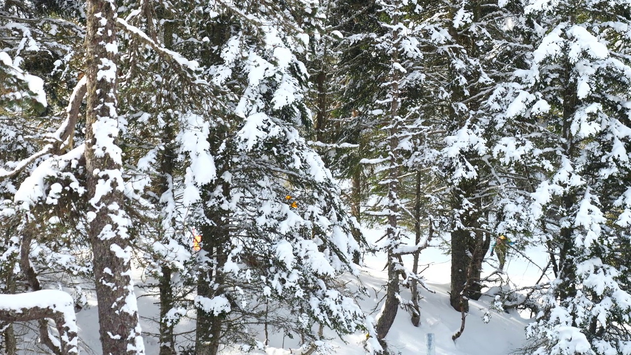 上比利牛斯州考特雷特滑雪胜地的风景，背景是越野滑雪者视频素材