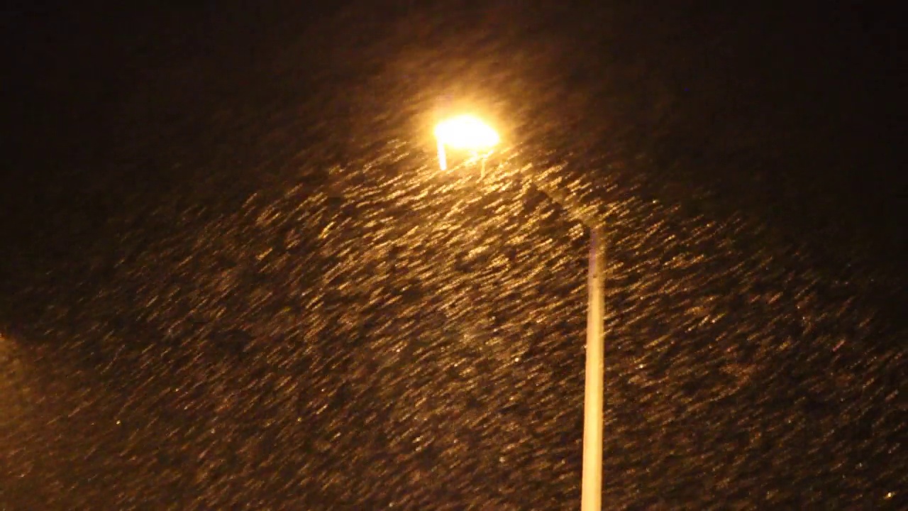 夜间街道下雨或下雪。路灯上的雾。视频素材