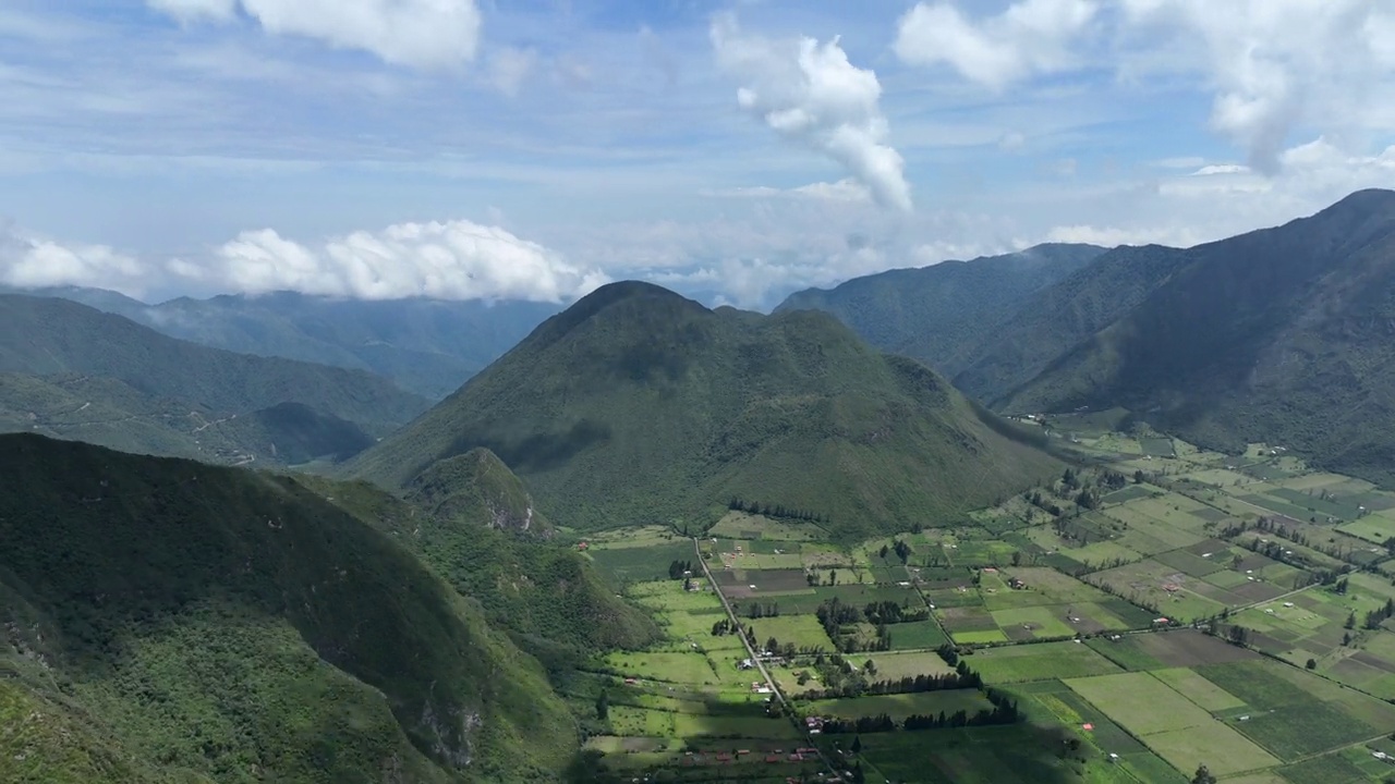 在厄瓜多尔基多附近的Pululahua火山口的空中超俯视频素材