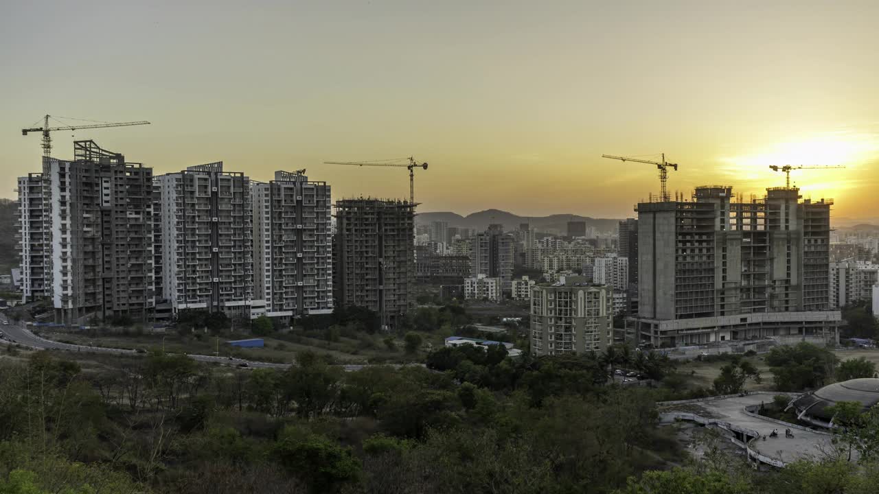 印度马哈拉施特拉邦印度地铁城市的黄金时间和日夜全景城市景观视频下载