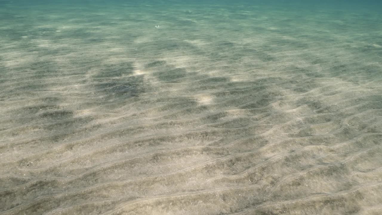 耀眼的阳光在浅水的沙底上嬉戏，慢动作。视频素材