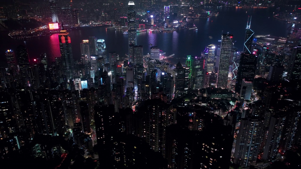 夜间鸟瞰香港城市景观视频素材