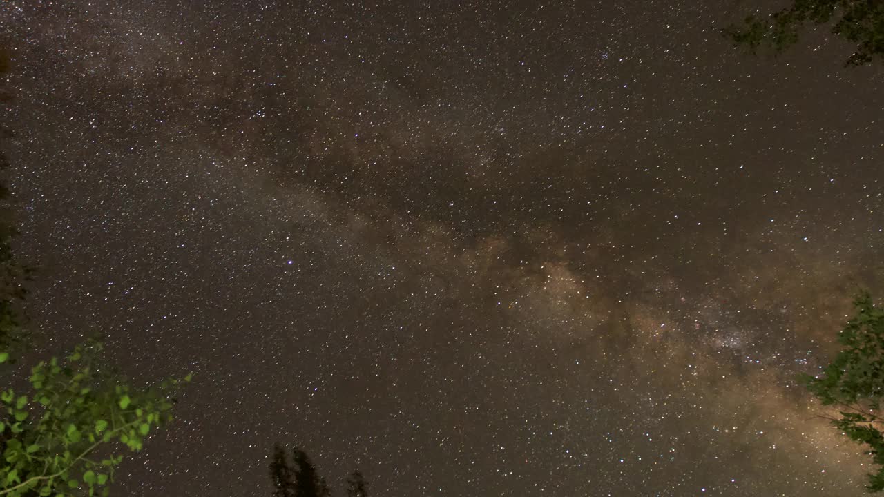 由森林树木构成的头顶移动的星星的时间间隔锁定-特柳赖德，科罗拉多州视频素材