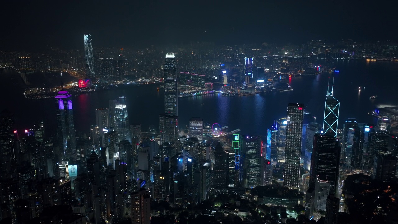 夜间鸟瞰香港城市景观视频素材