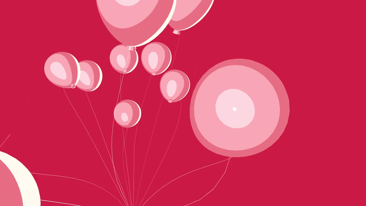 ¬2D shape hydrogen balloons are flying in the air. A branches of Red-to-white gradient-colored air balloons 4k animation. Concepts of quick offer balloon ad.视频素材