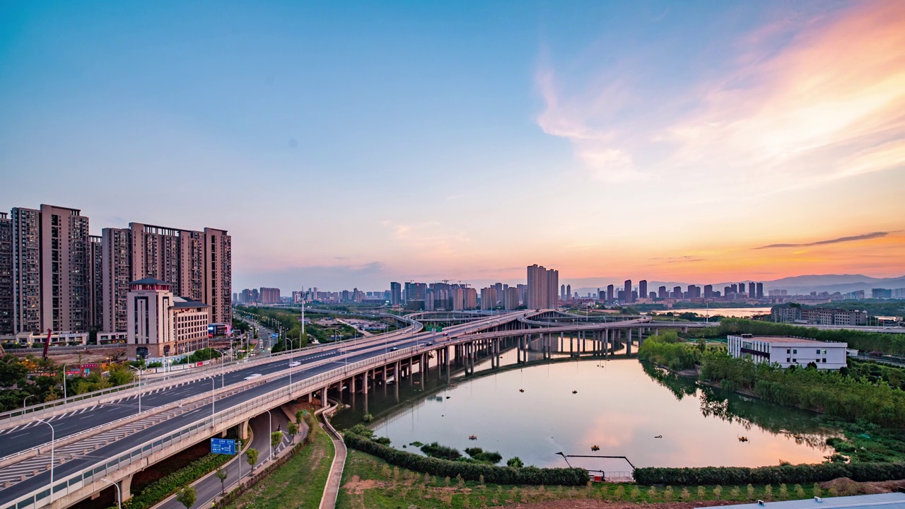 城市立交桥日落，上海，中国视频素材