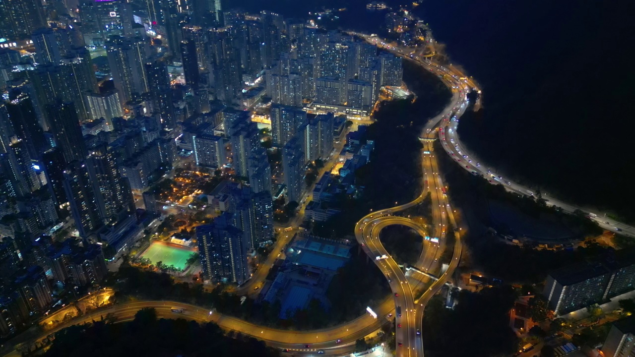 无人机拍摄的香港城市夜景视频素材